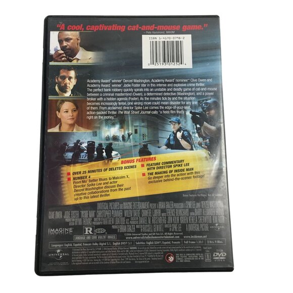 INSIDE MAN DVD (FULLSCREEN) DENZEL WASHINGTON JODIE FOSTER - Picture 2 of 4